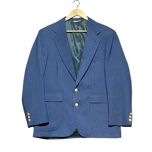 Mikael York Collection Mens Blue Hopsack Blazer Gold Crest Buttons 42S USA Made